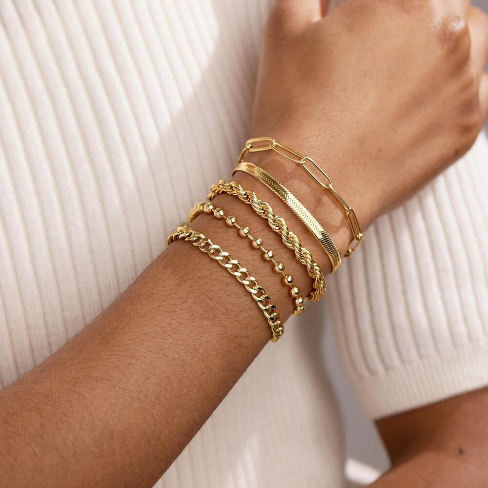 Gold Bracelets for Women,Dainty Bracelets Set for Women Trendy, Gold Bracelets S - Picture 3 of 9